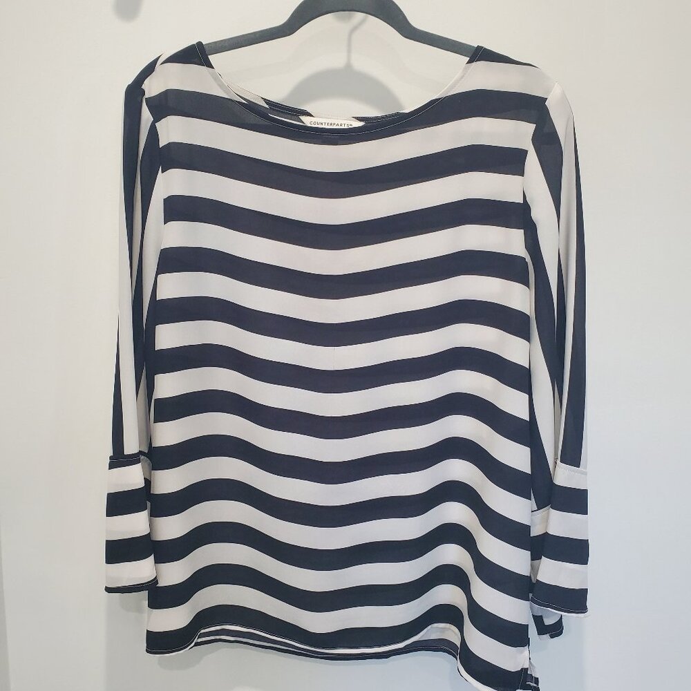 Lovely Counterparts Black & White Wide Stripe 3/4 Wide Sleeve Pull  Blouse  XL